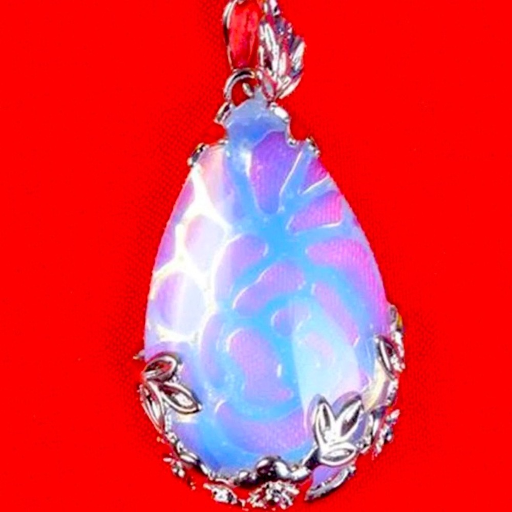 Natural Rainbow Moonstone Teardrop Gemstone Handmade Pendant Necklace